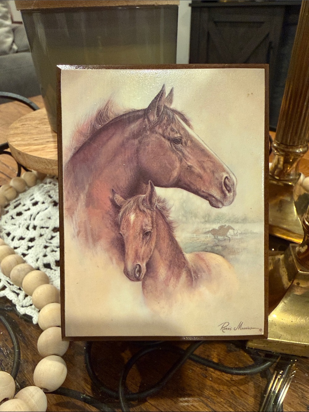 Vintage Cedar Keepsake Box w/ Signed Ruane Manning Horse Art Equestrian Decor”